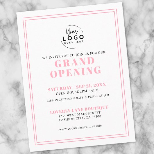 Simple Pink Logo Business Grand Opening Invitation ポストカード