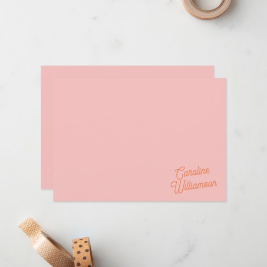 Simple Pink Orange Script Personalized Stationery  ノートカード (正面/裏面インサイチュ)