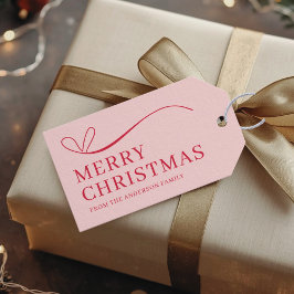 Simple pink red modern Merry Christmas Gift Tags ギフトタグ