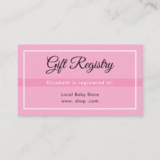 Simple Pink Registry Babyshower Enclosure Card エンクロージャーカード (正面)