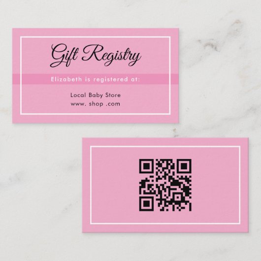 Simple Pink Registry Babyshower QR Enclosure Card エンクロージャーカード (正面/裏面)