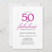 Simple Pink Script 50 and Fabulous 50th Birthday 招待状 (正面)