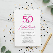 Simple Pink Script 50 and Fabulous 50th Birthday 招待状