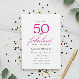 Simple Pink Script 50 and Fabulous 50th Birthday 招待状