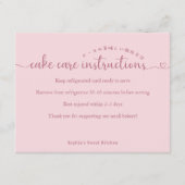 Simple Pink Script Cake Care Instructions Bakery サンキューカード (正面)