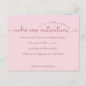 Simple Pink Script Cookie Care Instructions Bakery サンキューカード (正面)