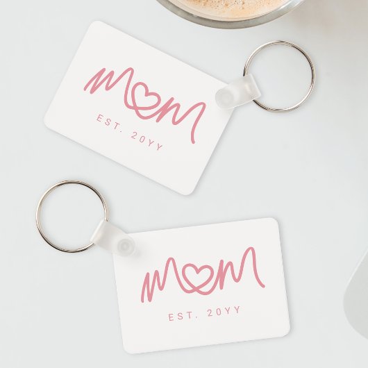 Simple Pink Script Heart Cute New Mom Established キーホルダー