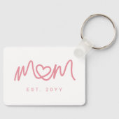 Simple Pink Script Heart Cute New Mom Established キーホルダー (正面)