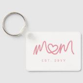 Simple Pink Script Heart Cute New Mom Established キーホルダー (裏面)