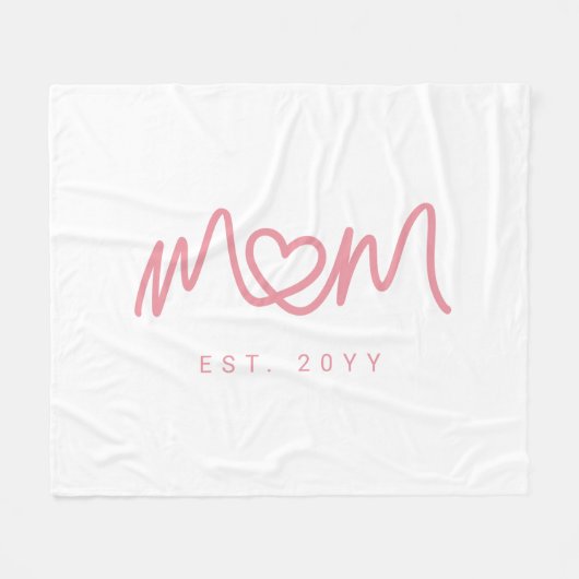 Simple Pink Script Heart Cute New Mom Established フリースブランケット (正面(横))