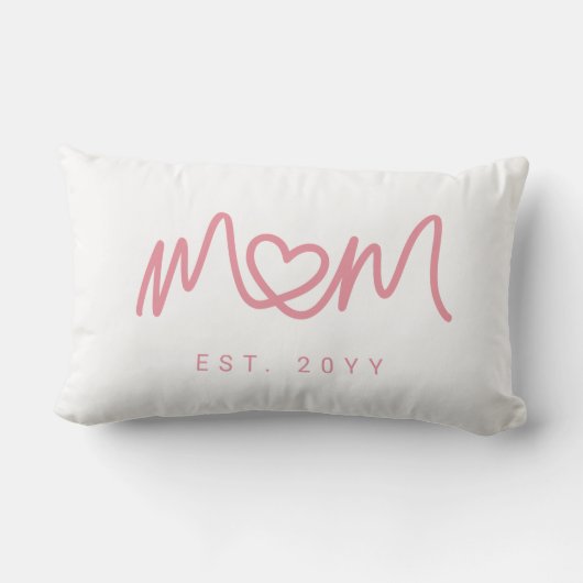 Simple Pink Script Heart Cute New Mom Established ランバークッション (裏面)
