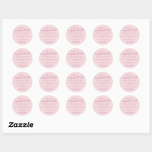 Simple Pink Script Ingredient List Bakery Product ラウンドシール (シート)