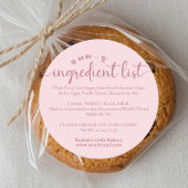 Simple Pink Script Ingredient List Bakery Product ラウンドシール