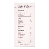 Simple Pink Script Salon Spa Service Menu ラックカード (正面)