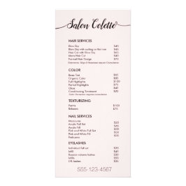 Simple Pink Script Salon Spa Service Menu ラックカード