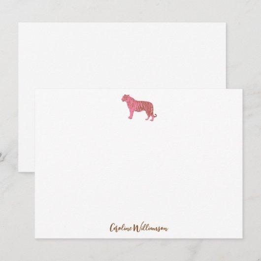 Simple Pink Tiger Script Personalized Stationery ノートカード (正面/裏面)