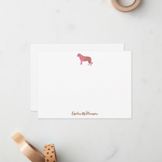 Simple Pink Tiger Script Personalized Stationery ノートカード (正面/裏面インサイチュ)