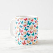 Simple Pink turguoise white Butterfly pattern コーヒーマグカップ (正面左)