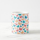 Simple Pink turguoise white Butterfly pattern コーヒーマグカップ (中央)