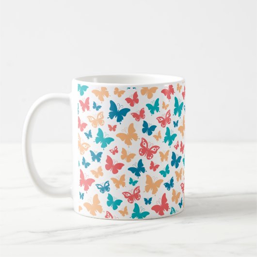 Simple Pink turguoise white Butterfly pattern コーヒーマグカップ (左)
