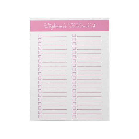 Simple Pink Vertical 8.5x11 Two Column Checklist ノートパッド (回転)