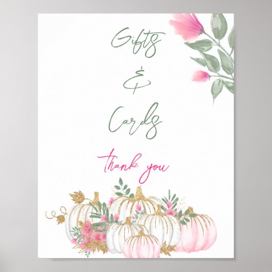 Simple Pink White Grenery Cute Little Baby Pumpkin ポスター (正面)