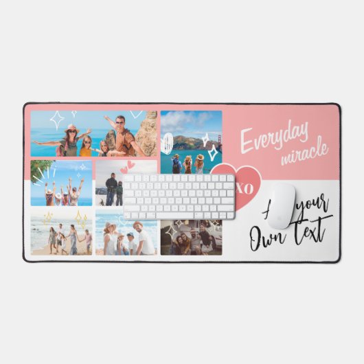 Simple pink white personalized text photo collage デスクマット (キーボード&マウス)