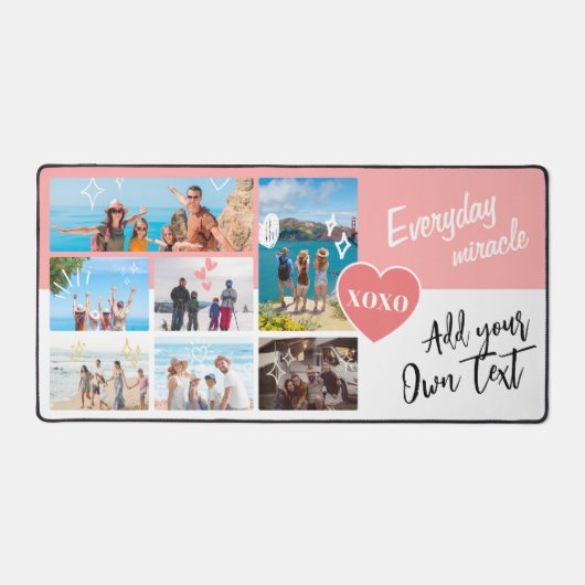 Simple pink white personalized text photo collage デスクマット (正面)