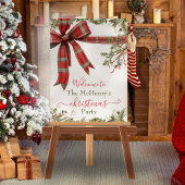Simple Plaid Red Bow Christmas Holiday Welcome ポスター