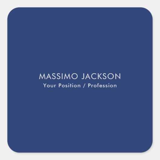Simple Plain Minimalist Elegant Modern Blue スクエアシール (正面)