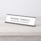 Simple Plain Minimalist Elegant Modern White デスクネームプレート (正面)