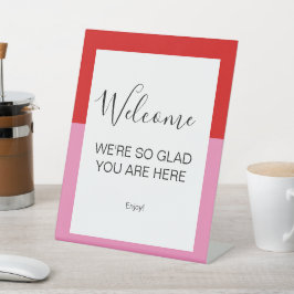 Simple Plain Red and Pink Welcome 台座サイン
