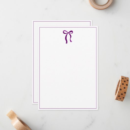 Simple Plum Purple Bow Thin Border No text ノートカード (正面/裏面インサイチュ)