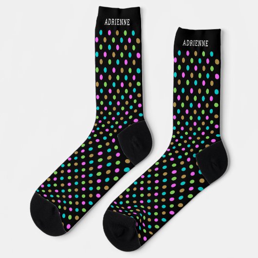 Simple Polka Dots Pattern Personalized Black ソックス (左)