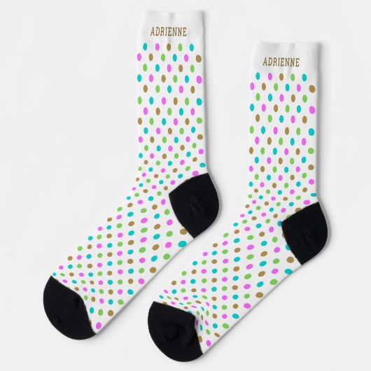 Simple Polka Dots Pattern Personalized White ソックス (左)
