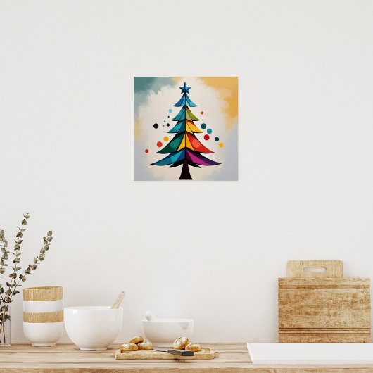 Simple Pop Art Geometric Christmas Tree and Circle ポスター (キッチン)