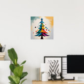 Simple Pop Art Geometric Christmas Tree and Circle ポスター (ホームオフィス)