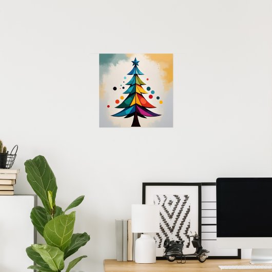 Simple Pop Art Geometric Christmas Tree and Circle ポスター (ホームオフィス)