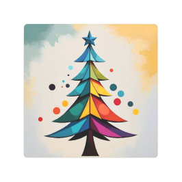 Simple Pop Art Geometric Christmas Tree and Circle メタルプリント