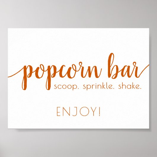 Simple Popcorn Bar | Fall Orange Any Event Sign ポスター (正面)