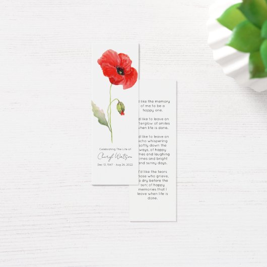 Simple Poppy Funeral Memorial Bookmark (デスク)