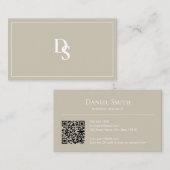 Simple Professional Beige with Initials QR Code 名刺 (正面/裏面)