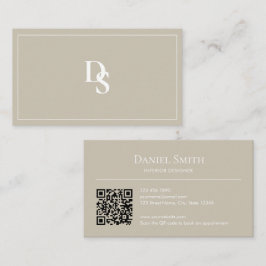 Simple Professional Beige with Initials QR Code 名刺
