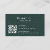 Simple Professional Dark Green Initials QR Code 名刺 (裏面)