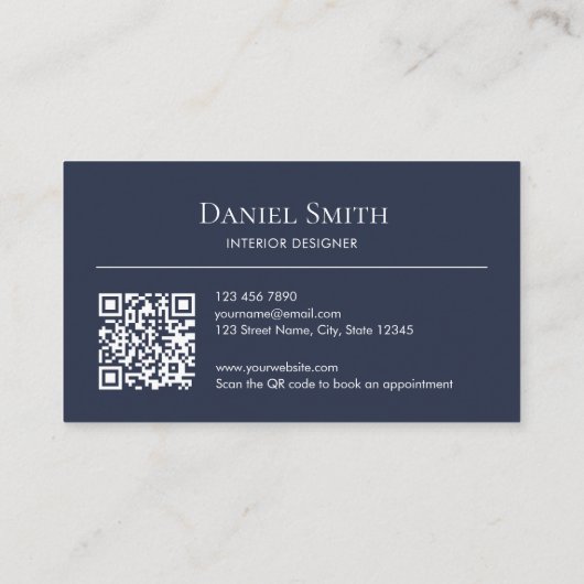 Simple Professional Dusty Blue Initials QR Code 名刺 (裏面)