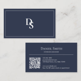Simple Professional Dusty Blue Initials QR Code 名刺