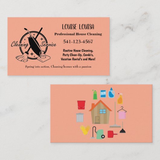 Simple Professional House Cleaning Business Cards 名刺 (正面/裏面)