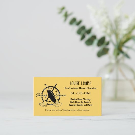 Simple Professional House Cleaning Business Cards 名刺 (スタンド正面)