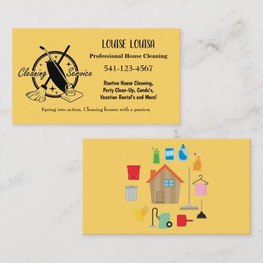 Simple Professional House Cleaning Business Cards 名刺 (正面/裏面)
