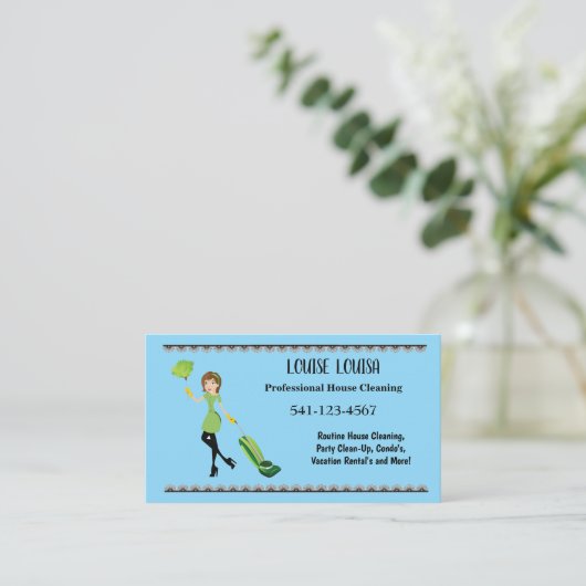 Simple Professional House Cleaning Business Cards 名刺 (スタンド正面)